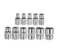 sourcing map 11pcs E-Torx Socket 1/4" 3/8" Drive External Torx Deep Socket CR-V 6 Point Spline Socket Star Female Bit Socket for Auto Repairs Home Maintenance DIY Hand-Making