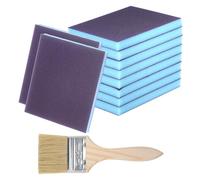 sourcing map 11pcs Sanding Sponges 1200-1500 Grit 4" x 5" Reusable & Washable, Double-Sided Flexible Hand Sanding Block for Wood Drywall Metal Furniture Polishing, with 2.5" Paint Brush, Blue