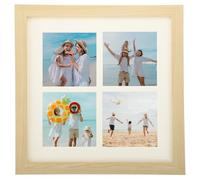 sourcing map 11x11 Collage Picture Frame, Displays 4Pcs 3.5x3.5 Pictures with Mat, Solid Oak Wood Clear Acrylic Sheet Wall Mounting and Tabletop Display, Natural Wood, 1Pcs