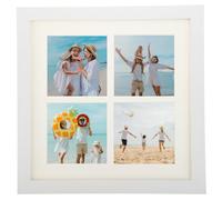 sourcing map 11x11 Collage Picture Frame, Displays 4Pcs 3.5x3.5 Pictures with Mat, Solid Oak Wood Clear Acrylic Sheet Wall Mounting and Tabletop Display, White, 1Pcs