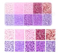 sourcing map 12/0 Mixed Glass Seed Beads, 10 Colors 2-2.5mm Tiny Friendship Waist Small Beads for Necklaces Earrings Bracelet Making, Clothing Embroidery Decoration DIY Craft, Pink and Purple