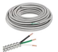 sourcing map 12/3 Metal Clad (MC) Cable with Ground, Metal Clad Cable Electric Wire with Aluminum Armored Solid Bare Copper Conductors for Indoor, Outdoor, Embedded Installation(100ft,12 Gauge)