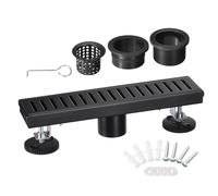 sourcing map 12 Inch Offset Linear Shower Drain, Rectangular Shower Floor Drain with Detachable Cover, Adjustable Leveling Feet and Hair Strainer, Matte Black
