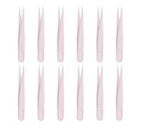 sourcing map 12 Pack Plastic Tweezers for Crafts, 3.1" Long Bent Disposable Stickers Tweezers Bulk for Picking DIY Bead, Jewelry Making, Baking Decoration, Animal Feeding(Pink)