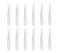 sourcing map 12 Pack Plastic Tweezers for Crafts, 3.1" Long Bent Disposable Stickers Tweezers Bulk for Picking DIY Bead, Jewelry Making, Baking Decoration, Animal Feeding(White)