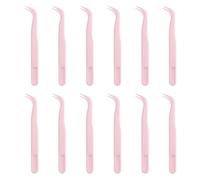 sourcing map 12 Pack Plastic Tweezers for Crafts, 4.5" Long Bent Tweezers Bulk for Picking DIY Bead, Jewelry Making, Baking Decoration, Animal Feeding, Disposable Stickers (Pink)