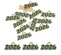 sourcing map 12 Pcs 2026 Enamel Number Charm, 18 x 9 mm Graduation Year Number Charm Pendant for DIY Crafting Bracelets Earrings Hats Keychains Graduation Party, Green