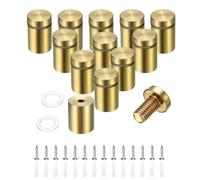 sourcing map 12 Pcs 3/4" x 1-1/5" Standoff Screws Stainless Steel Wall Mount Sign Mounting Hardware Kit with 14pcs Screws for Hanging Acrylic Glass Signs Advertising Boards, Brushed Gold