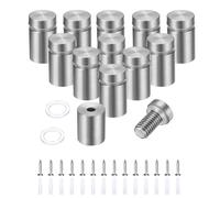 sourcing map 12 Pcs 5/8" x 1" Standoff Screws Stainless Steel Wall Mount Sign Mounting Hardware Kit with 14pcs Screws for Hanging Acrylic Glass Signs Advertising Boards, Brushed Silver