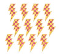 sourcing map 12 Pcs Checkered Lightning Bolt Iron on Patches, Racing Embroidered Applique Patch for Trucker Hat Denim Sports Jacket Jeans Clothes, Orange Pink