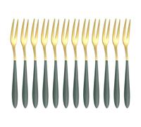 Sourcing Map 12 Pcs Dark Green Stainless Steel Pickle Fork, 5.2 Inch Olive Fork with Long Handle, 2-Tine for Dessert, Cocktail, Fruit and Vegetable