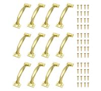 sourcing map 12 Pcs Door Handles, 120mm/4.7-inch Hardware Handle Pull with Screw Vintage Drawer Pulls Metal Curved Gate Handles for Furniture Cupboard Dresser Drawer Wardrobe, Gold