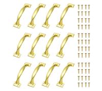 sourcing map 12 Pcs Door Handles, 98mm/3.9-inch Hardware Handle Pull with Screw Vintage Drawer Pulls Metal Curved Gate Handles for Furniture Cupboard Dresser Drawer Wardrobe, Gold
