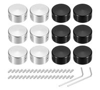 sourcing map 12 Pcs Footswitch Toppers Guitar Pedal Button Caps Metal Footswitch Top Cover 3/8" for Guitar Effects Pedal Buttons, Silver, Black