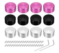 sourcing map 12 Pcs Footswitch Toppers Guitar Pedal Button Caps Metal Footswitch Top Cover 3/8" Multi-Color for Guitar Effects Pedal Buttons, Red, Black, Silver