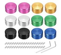 sourcing map 12 Pcs Footswitch Toppers Guitar Pedal Button Caps Metal Footswitch Top Cover 3/8" Multi-Color for Guitar Effects Pedal Buttons, Silver, Black, Yellow, Green, Blue, Red