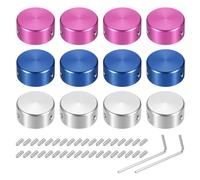 sourcing map 12 Pcs Footswitch Toppers Guitar Pedal Button Caps Metal Footswitch Top Cover 3/8" Multi-Color for Guitar Effects Pedal Buttons, Red, Silver, Blue