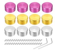sourcing map 12 Pcs Footswitch Toppers Guitar Pedal Button Caps Metal Footswitch Top Cover 3/8" Multi-Color for Guitar Effects Pedal Buttons, Red, Gold, Silver