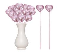 sourcing map 12 Pcs Glitter Heart Shaped Picks Puffy Foam Hearts Floral Sparkly Stick for Valentine's Day Wedding Decorations Home Vase Supplies Flower Arrangements Crafts (Pink, 4cm x 22cm)