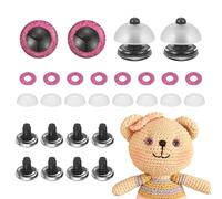 sourcing map 12 Pcs Glitter Safety Eyes, 16mm Plastic 3D Crochet Doll Eyes with Washers and Drawstring Bag for Puppet Bear DIY Crafts Stuffed Animals Making Supplies, Dark Pink