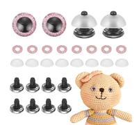 sourcing map 12 Pcs Glitter Safety Eyes, 16mm Plastic 3D Crochet Doll Eyes with Washers and Drawstring Bag for Puppet Bear DIY Crafts Stuffed Animals Making Supplies, Pink