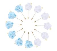 sourcing map 12 Pcs Groom Boutonnieres Rose Boutonnieres Pins for Men Wedding Ceremony Anniversary Formal Dinner Party Light Blue/White