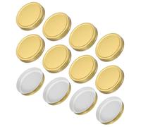 sourcing map 12 Pcs Mason Jar Lids, Colored Tinplate Canning Lids with Label for Regular Mouth Mason Jar for Fermenting Pickling Meal Prep Freezing, Preserving, Golden(86mm)