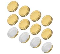 sourcing map 12 Pcs Mason Jar Lids, Colored Tinplate Canning Lids with Label for Regular Mouth Mason Jar for Fermenting Pickling Meal Prep Freezing, Preserving, Golden(70mm)