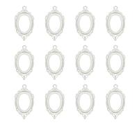 sourcing map 12 Pcs Pendant Trays Kit, 20mm Oval Blank Bezel Pendant Tray Base Connector Settings for Photo Charm Jewelry Making DIY Crafts, Bright Silver (Hollow Lace)
