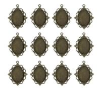 sourcing map 12 Pcs Pendant Trays Kit, 25mm Oval Blank Bezel Pendant Tray Base Connector Settings for Photo Charm Jewelry Making DIY Crafts, Vintage Bronze (Beaded Lace)