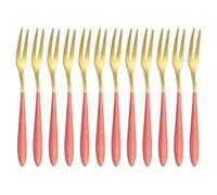 sourcing map 12 Pcs Pickle Fork, 5.2 Inch Olive Fork with Long Handle, Stainless Steel Cocktail Forks, 2-Tine Fork for Dessert Cocktail Fruit and Vegetable Red Gold