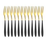 sourcing map 12 Pcs Pickle Fork, 5.2 Inch Olive Fork with Long Handle, Stainless Steel Cocktail Forks, 2-Tine Fork for Dessert Cocktail Fruit and Vegetable Black Gold