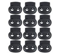 sourcing map 12 Pcs Plastic Cord Locks Spring Stopper Double Hole Toggle Fastener Stopper Rope End for Drawstrings Clothing, Shoelaces, Bags, Tie-Downs 24 x 22 x 8mm Black