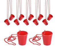 sourcing map 12 Pcs Shot Glass Necklaces, 2 oz Shot Cups on Beaded Necklace, Plastic Glass Cups Bead Chain for Party Favors Birthday Wedding Festival Accessories, Bright Red
