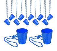 sourcing map 12 Pcs Shot Glass Necklaces, 2 oz Shot Cups on Beaded Necklace, Plastic Glass Cups Bead Chain Striped for Party Favors Birthday Wedding Festival Accessories, Blue