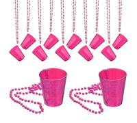 sourcing map 12 Pcs Shot Glass Necklaces, 2 oz Shot Cups on Beaded Necklace, Plastic Glass Cups Bead Chain Striped for Party Favors Birthday Wedding Festival Accessories, Pink