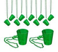 sourcing map 12 Pcs Shot Glass Necklaces, 2 oz Shot Cups on Beaded Necklace, Plastic Glass Cups Bead Chain Striped for Party Favors Birthday Wedding Festival Accessories, Green