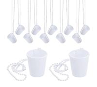 sourcing map 12 Pcs Shot Glass Necklaces, 2 oz Shot Cups on Beaded Necklace, Plastic Glass Cups Bead Chain for Party Favors Birthday Wedding Festival Accessories, White