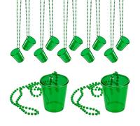 sourcing map 12 Pcs Shot Glass Necklaces, 2 oz Shot Cups on Beaded Necklace, Plastic Glass Cups Bead Chain for Party Favors Birthday Wedding Festival Accessories, Clear Green