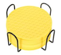sourcing map 12 Pcs Silicone Coasters with Holder, 4 Inch Round Coaster for Drink, Non-Slip Non-Stick Heat Resistant Place Mats Washable for Cups Tabletop Protection Table Decor, Yellow