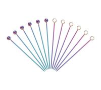 sourcing map 12 Pcs Stainless Steel Cocktail Picks, 4.25" Martini Picks Fruit Sticks Metal Skewers Reusable for Drinks Olives Appetizers Fruit Decorative, Laser Color (Bead/Ring)