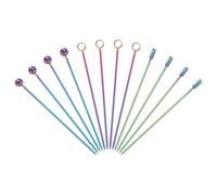 sourcing map 12 Pcs Stainless Steel Cocktail Picks, 4.33" Martini Picks Fruit Sticks Metal Skewers Reusable for Drinks Olives Appetizers Fruit Decorative, Laser Color (Bead/Ring/Cylinder)