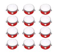 sourcing map 12 Pcs Tambourine Drum 4 Inch Wood Hand Held Tambourine Single Row Metal Jingle Percussion Musical Drum Instrument for Adults Church Wedding Party Games, Red