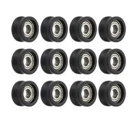 sourcing map 12 Pcs U Type Groove Nylon Plastic Guide Bearing 5x15.5x8.5mm, U Type Pulley Roller Wheel Bearing Roller Wheels, (Black)