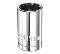 sourcing map 12 Point Socket 1/2" Drive by 15mm Metric Shallow Socket Chrome Vanadium Steel 12-Point Standard Sockets Mechanic Hand Tool for Car Repair Mechanical Maintenance Home Use