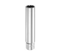 sourcing map 12 Points Deep Socket 3/8" Drive 17mm Deep Metric CR-V Steel Polished Nickel Plating Flip Sleeve 120mm / 4.7" Extra Long Socket Tool for Home Auto Nuts Bolts Repair