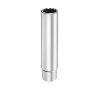 sourcing map 12 Points Deep Socket 3/8" Drive 18mm Deep Metric CR-V Steel Polished Nickel Plating Flip Sleeve 120mm / 4.7" Extra Long Socket Tool for Home Auto Nuts Bolts Repair