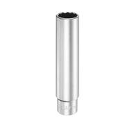 sourcing map 12 Points Deep Socket 3/8" Drive 19mm Deep Metric CR-V Steel Polished Nickel Plating Flip Sleeve 120mm / 4.7" Extra Long Socket Tool for Home Auto Nuts Bolts Repair