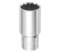 sourcing map 12 Points Metric Deep Socket 1/2" Drive 27mm Impact Socket Cr-V Steel Chrome Plating Flip Sleeve Nut Driver Wrench for Home Auto Nuts Bolts Repair