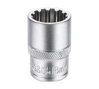 sourcing map 12 Points Socket 1/2" Drive 18mm Metric Shallow Socket 1.5" (38mm) Long CR-V Steel Nickel Plating for Home Auto Nuts Bolts Repair